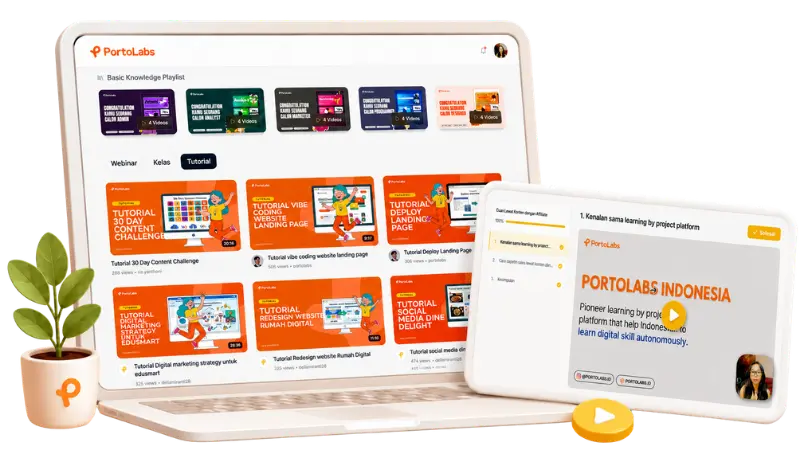Playlist modul belajar Portolabs dengan tutorial video bertahap dan kuis interaktif